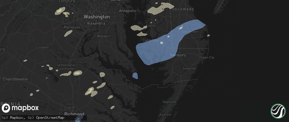 Hail map in Fishing Creek, MD on July 18, 2026