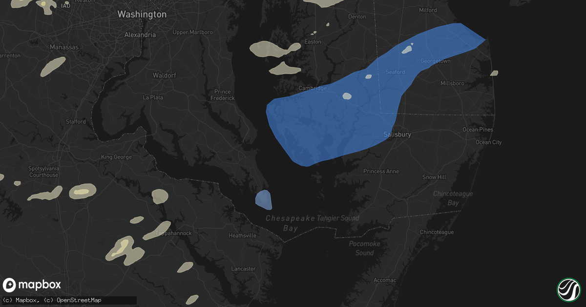 Hail map in Fishing Creek, MD on July 18, 2026