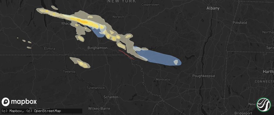 Hail map in Fishs Eddy, NY on July 18, 2026