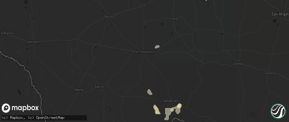 Hail map in Fort Stockton, TX on July 18, 2026