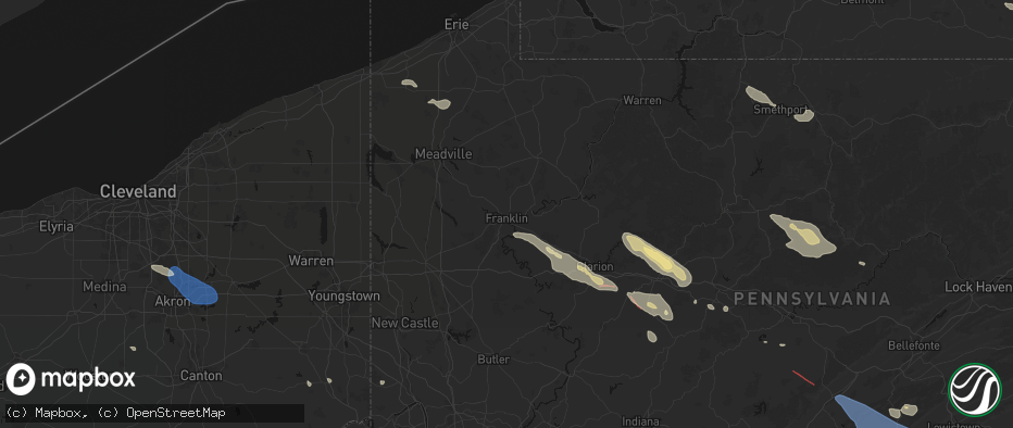 Hail map in Franklin, PA on July 18, 2026