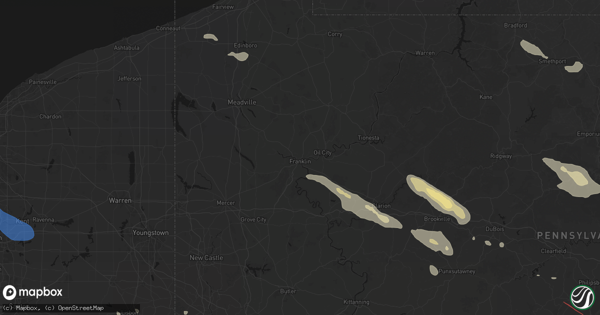 Hail map in Franklin, PA on July 18, 2026