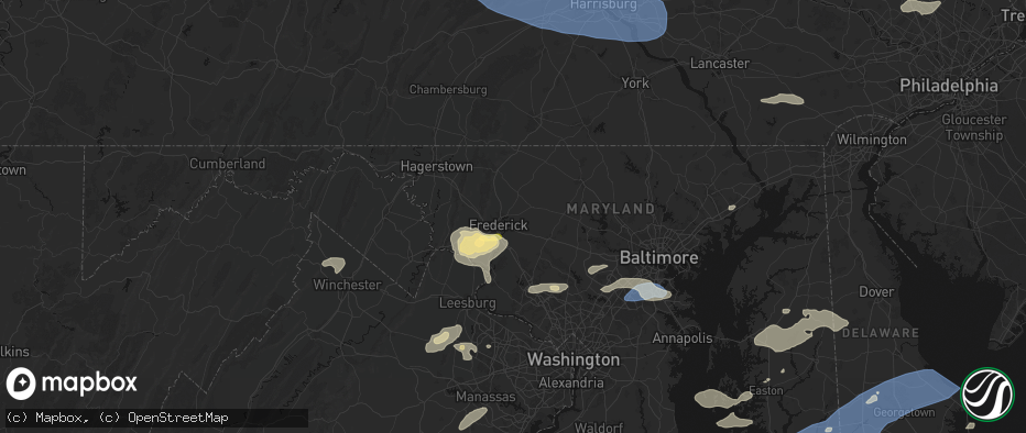 Hail map in Frederick, MD on July 18, 2026