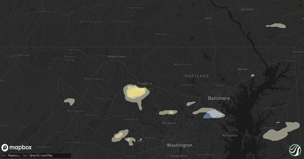 Hail map in Frederick, MD on July 18, 2026