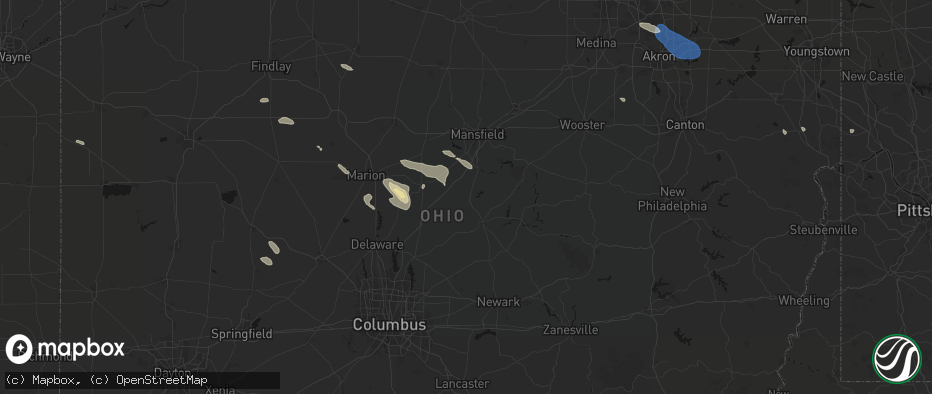Hail map in Fredericktown, OH on July 18, 2026