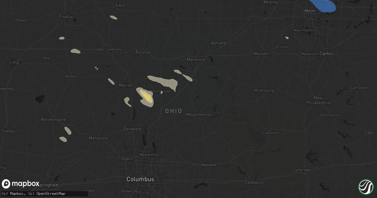 Hail map in Fredericktown, OH on July 18, 2026