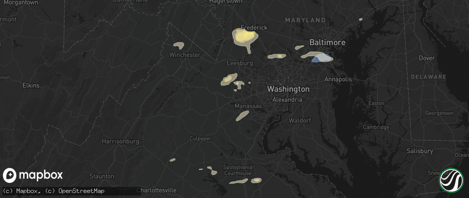Hail map in Gainesville, VA on July 18, 2026