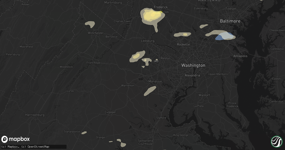 Hail map in Gainesville, VA on July 18, 2026