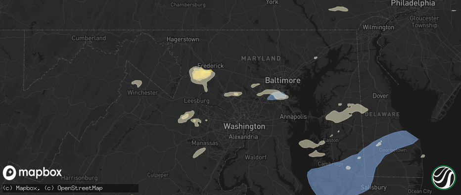 Hail map in Gaithersburg, MD on July 18, 2026