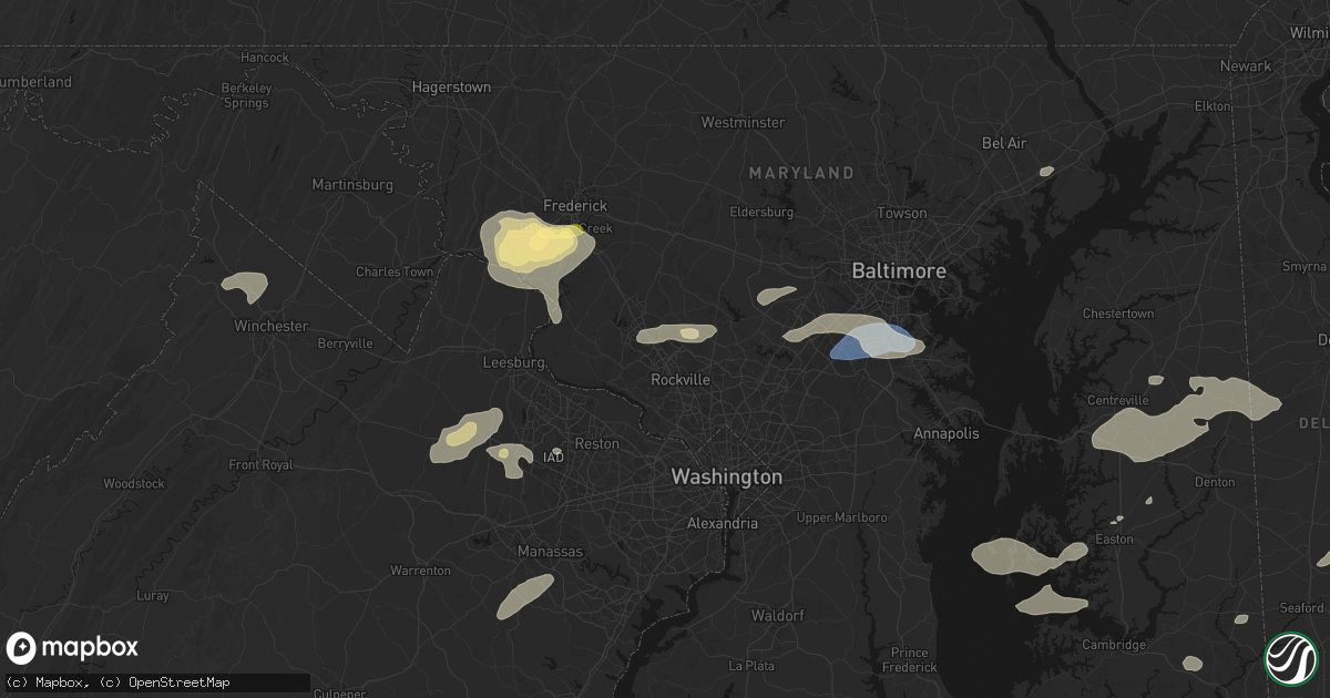 Hail map in Gaithersburg, MD on July 18, 2026