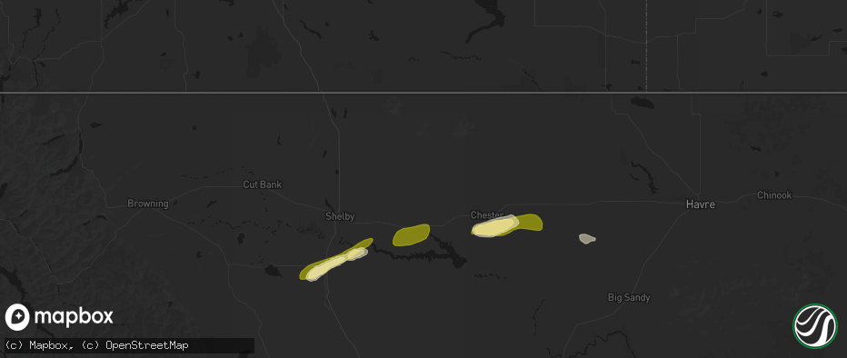 Hail map in Galata, MT on July 18, 2026