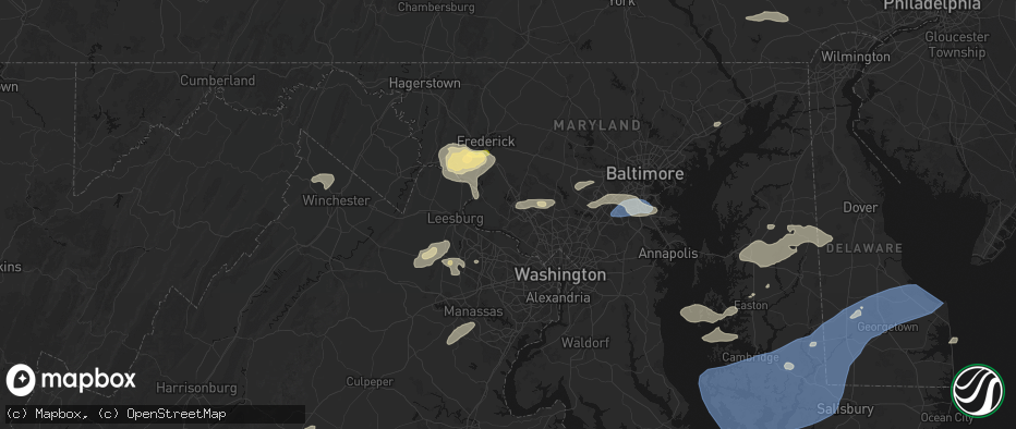 Hail map in Germantown, MD on July 18, 2026