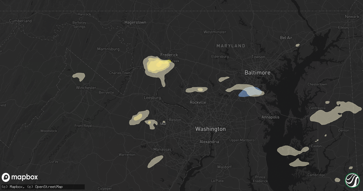 Hail map in Germantown, MD on July 18, 2026