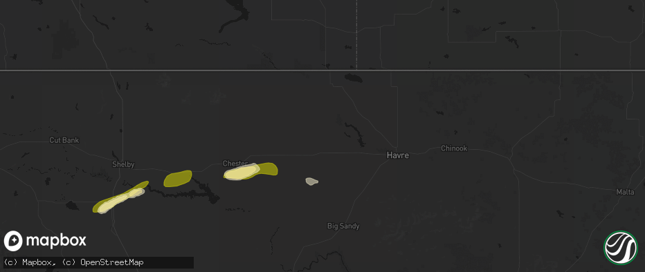 Hail map in Gildford, MT on July 18, 2026