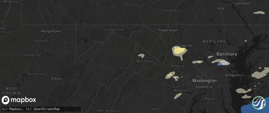 Hail map in Gore, VA on July 18, 2026