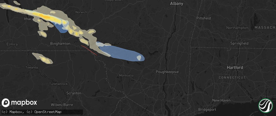 Hail map in Grahamsville, NY on July 18, 2026