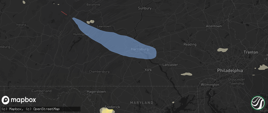 Hail map in Grantham, PA on July 18, 2026
