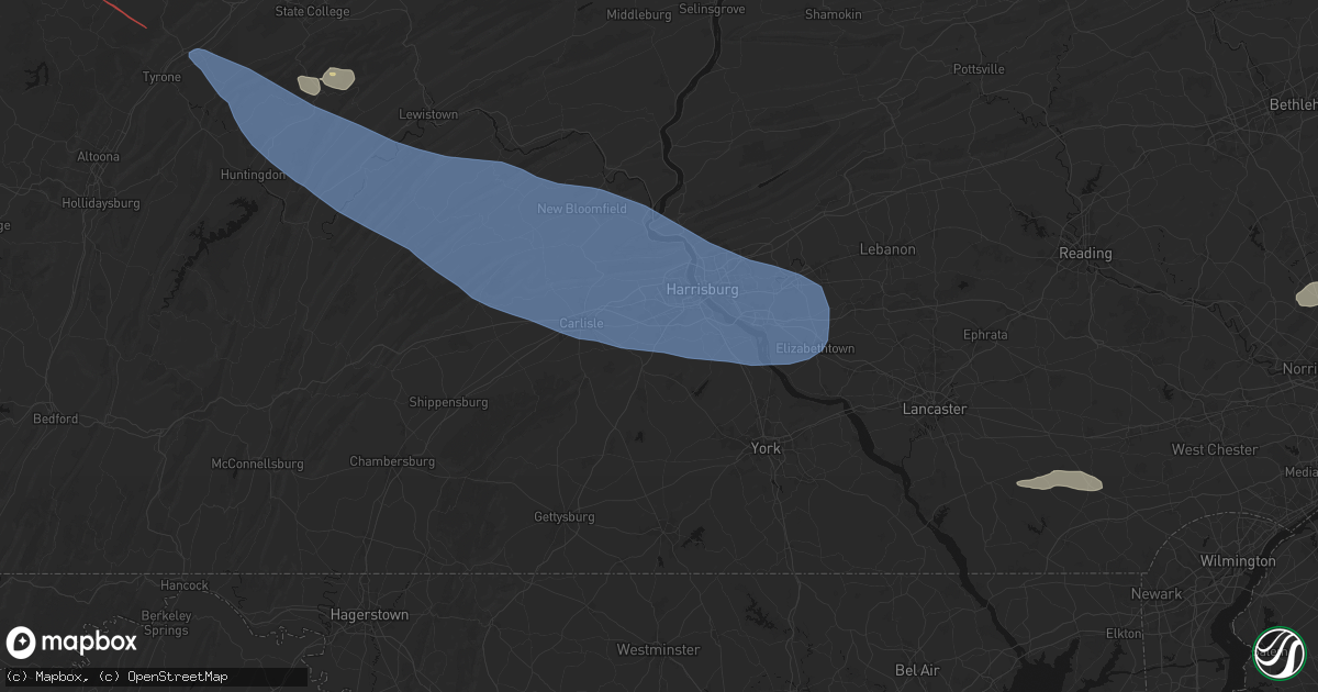 Hail map in Grantham, PA on July 18, 2026