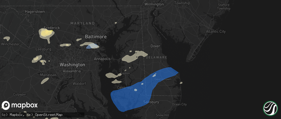 Hail map in Greensboro, MD on July 18, 2026