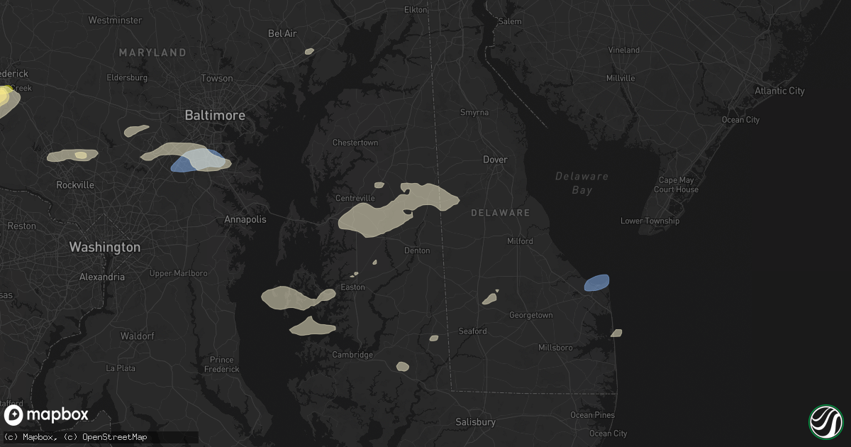 Hail map in Greensboro, MD on July 18, 2026