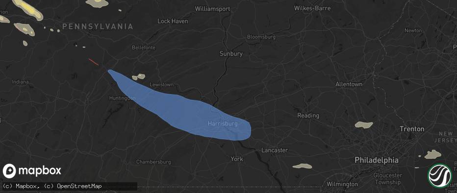 Hail map in Halifax, PA on July 18, 2026