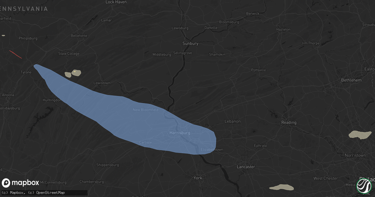 Hail map in Halifax, PA on July 18, 2026