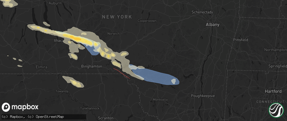 Hail map in Hamden, NY on July 18, 2026