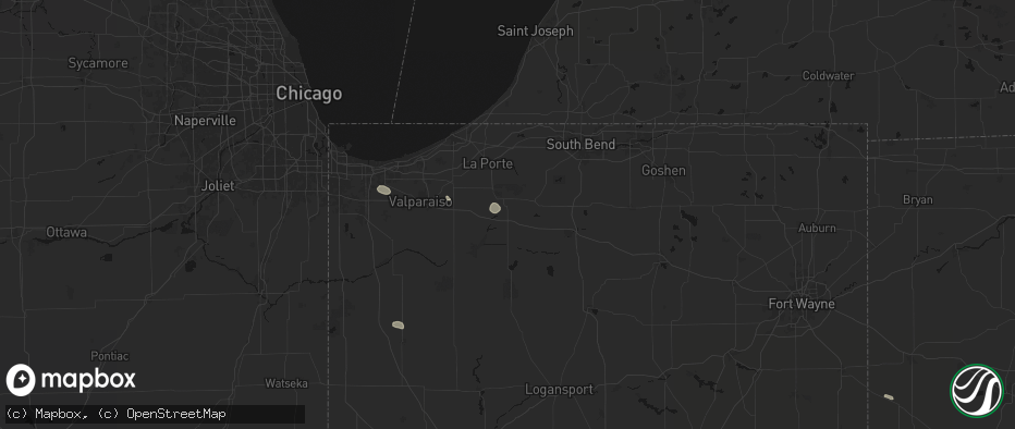 Hail map in Hamlet, IN on July 18, 2026