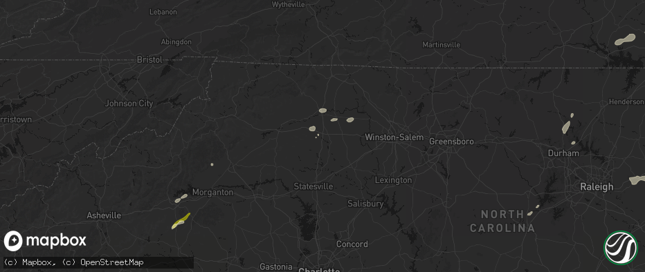 Hail map in Hamptonville, NC on July 18, 2026
