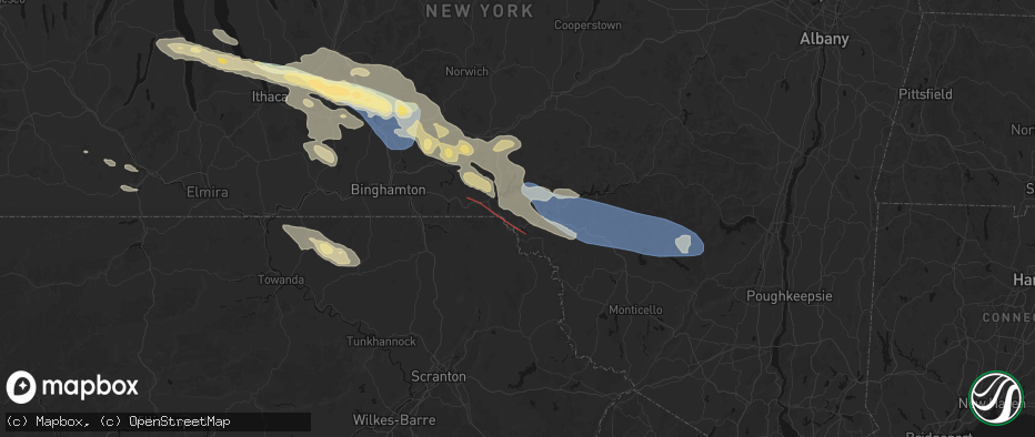 Hail map in Hancock, NY on July 18, 2026