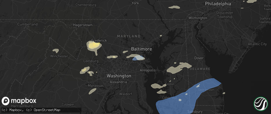 Hail map in Hanover, MD on July 18, 2026