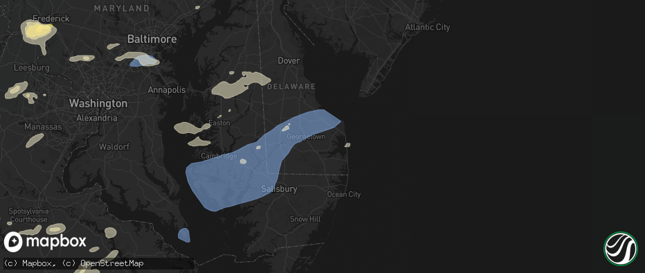 Hail map in Harbeson, DE on July 18, 2026