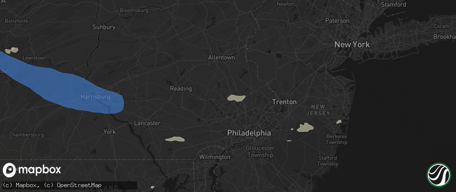 Hail map in Harleysville, PA on July 18, 2026