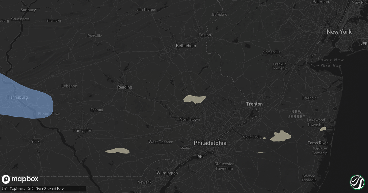 Hail map in Harleysville, PA on July 18, 2026