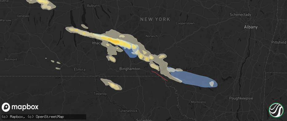Hail map in Harpursville, NY on July 18, 2026