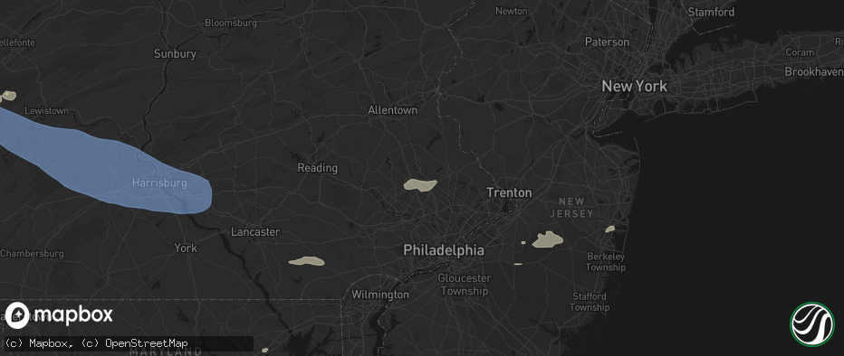 Hail map in Hatfield, PA on July 18, 2026