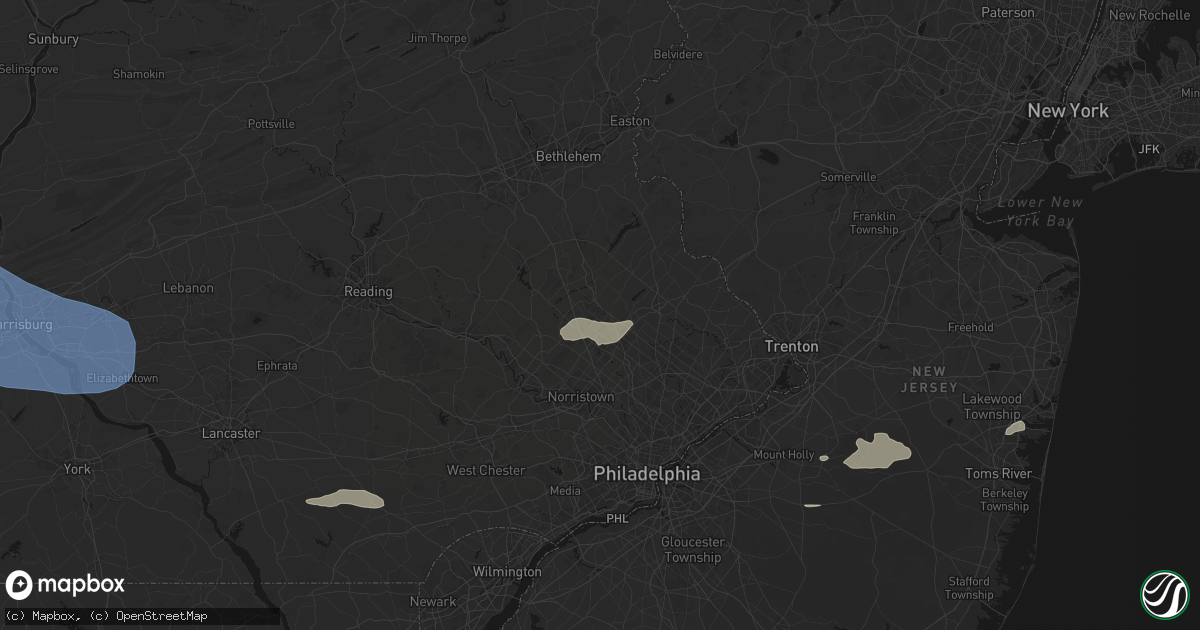 Hail map in Hatfield, PA on July 18, 2026