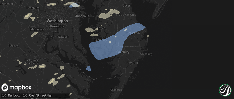 Hail map in Hebron, MD on July 18, 2026
