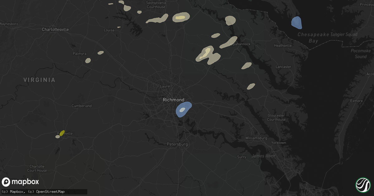 Hail map in Henrico, VA on July 18, 2026