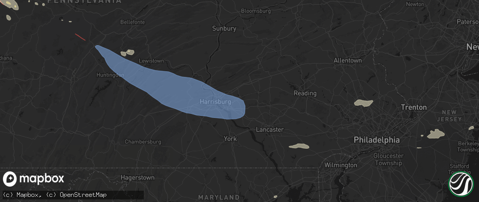Hail map in Hershey, PA on July 18, 2026