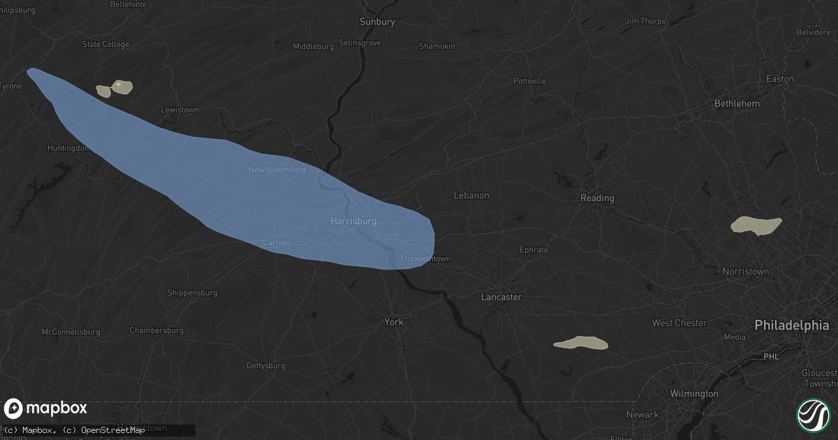 Hail map in Hershey, PA on July 18, 2026
