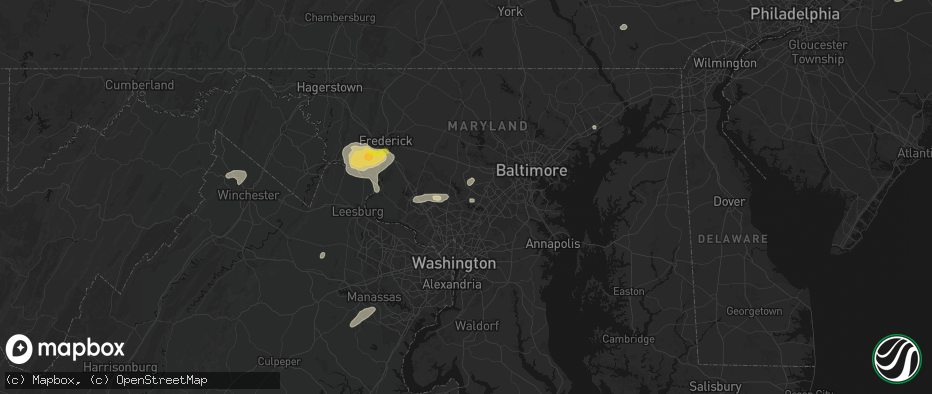 Hail map in Highland, MD on July 18, 2026