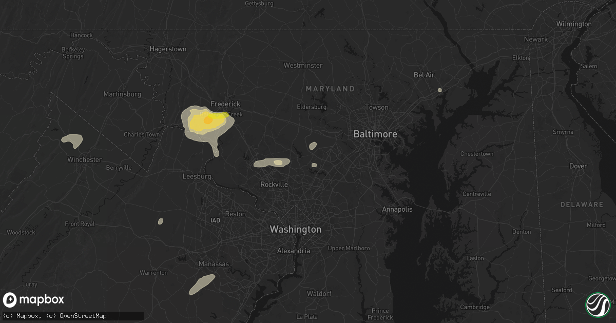 Hail map in Highland, MD on July 18, 2026