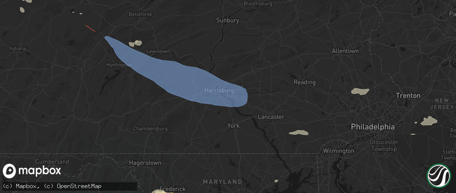 Hail map in Highspire, PA on July 18, 2026
