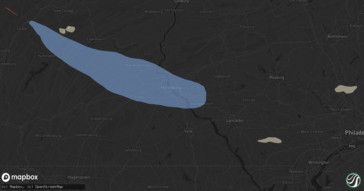 Hail map in Highspire, PA on July 18, 2026
