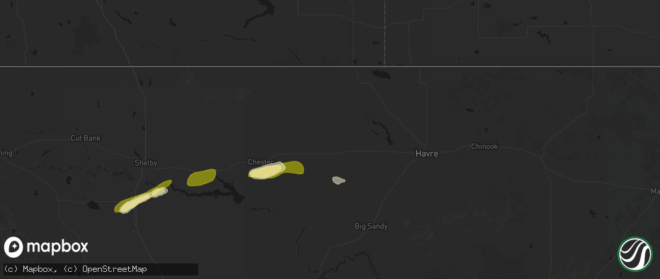 Hail map in Hingham, MT on July 18, 2026