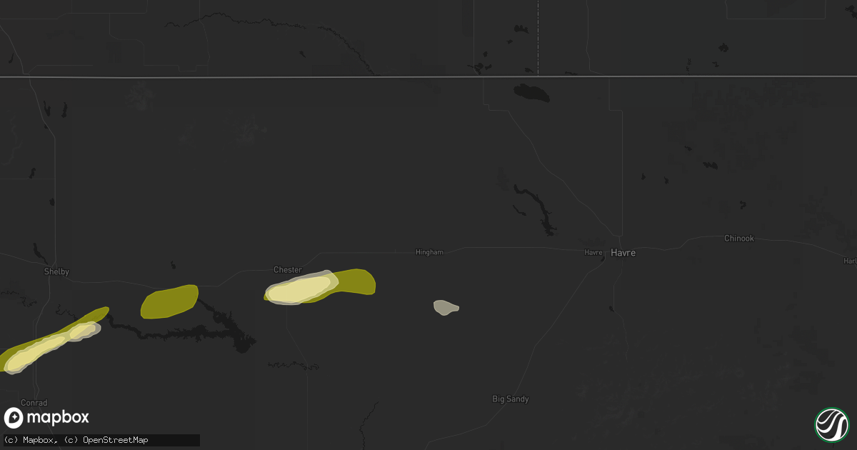 Hail map in Hingham, MT on July 18, 2026