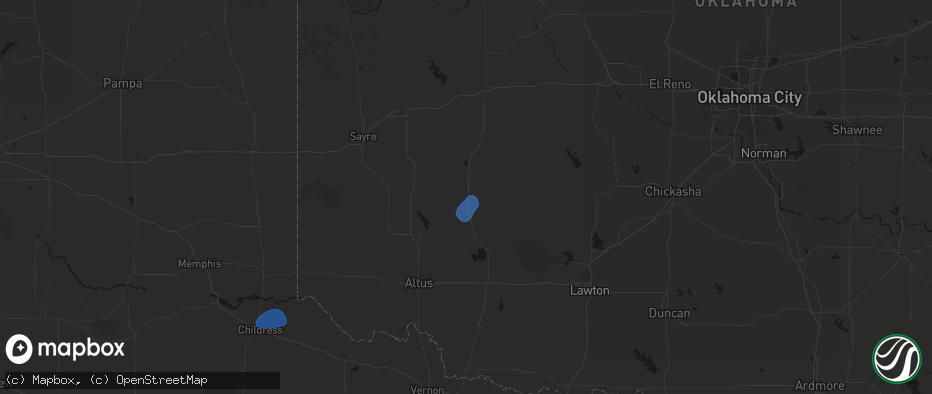 Hail map in Hobart, OK on July 18, 2026