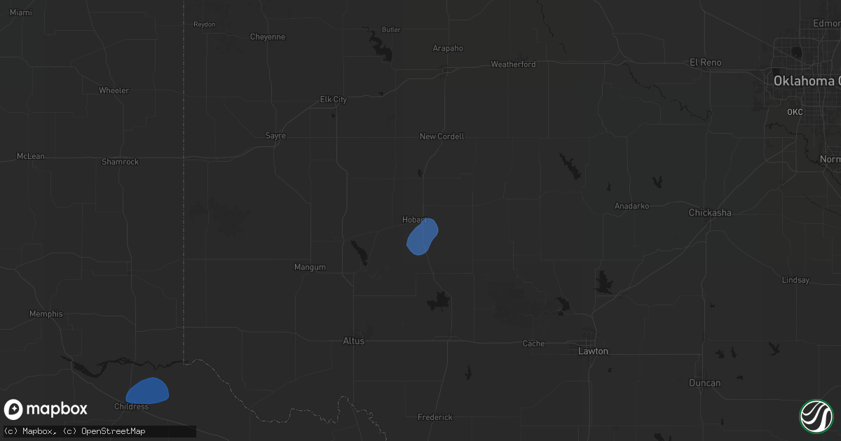 Hail map in Hobart, OK on July 18, 2026