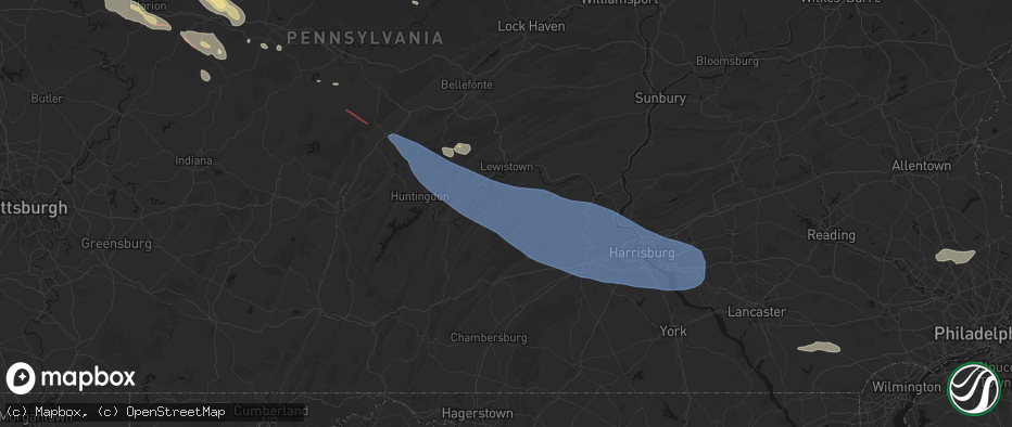 Hail map in Honey Grove, PA on July 18, 2026